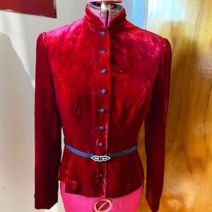 Ralph Lauren Red Silk Velvet Belted Nehru Jacket Sz 2P